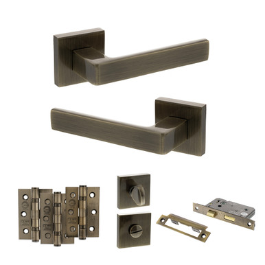 Montana Door Handle Pack With 3" Ce Bath Lock And 3" Fire Hinges x3, Ab product image