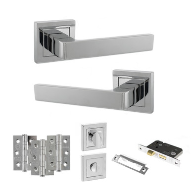 Status Montana Door Handle Pack, Bathroom Set, 3" Ce Bathroom Lock, 3" Fire Rated Hinges x3, Polished Chrome product image