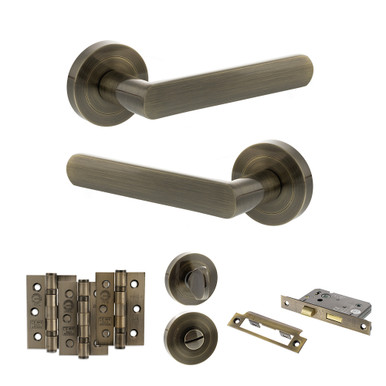 Carolina Door Handle Pack With 3" Ce Bath Lock And 3" Fire Hinges x3, Ab product image