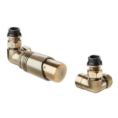 Heavyweight Brass Thermostatic Radiator Valve and Lockshield Set 120x80x50, Antique Brass product image