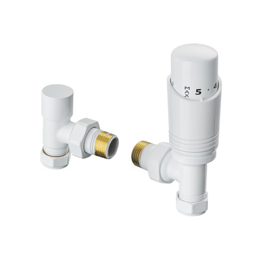 Heavyweight Brass Thermostatic Radiator Valve and Lockshield Set 130x70x40 White product image