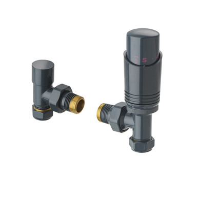 Heavyweight Brass Thermostatic Radiator Valve and Lockshield Set 120x80x50 Anthracite product image