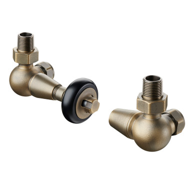 Heavyweight Brass Traditional Period Style Thermostatic Radiator Valve And Lockshield Set 133x88x67 Old English Brass product image