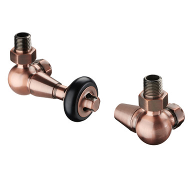Heavyweight Brass Traditional Period Style Thermostatic Radiator Valve And Lockshield Set 133x88x67 Antique Copper product image