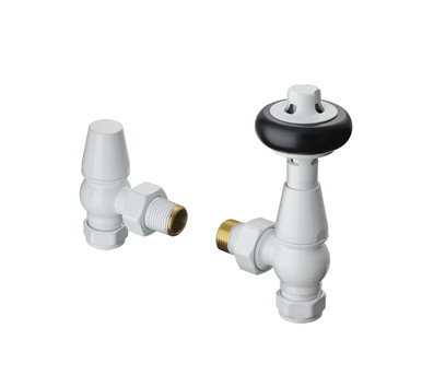 Heavyweight Brass Traditional Period Style Thermostatic Radiator Valve And Lockshield Set 142x87x56 White product image