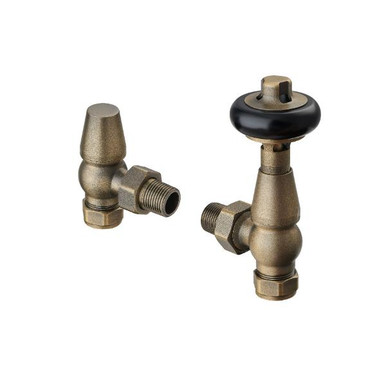Heavyweight Brass Traditional Period Style Thermostatic Radiator Valve And Lockshield Set 142x87x56 Old English Brass product image