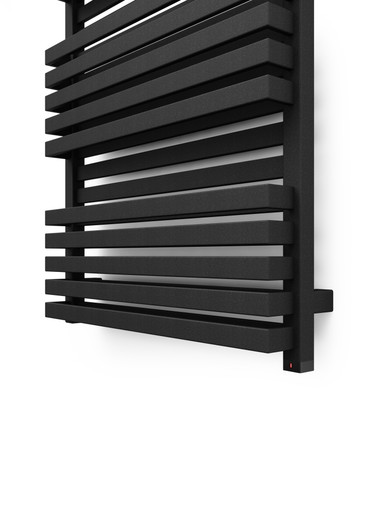 Textured Shimmered Black Oil Filled Double Layered Electric Towel Rail With Terma One Heating Element 1185x450x122 Metallic Black product image