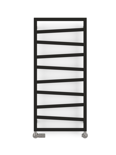 Rough Texture, Matt, Black, Heated Towel - Zig Zag With Horizontal Bars 1070x500x72 Heban Black product image