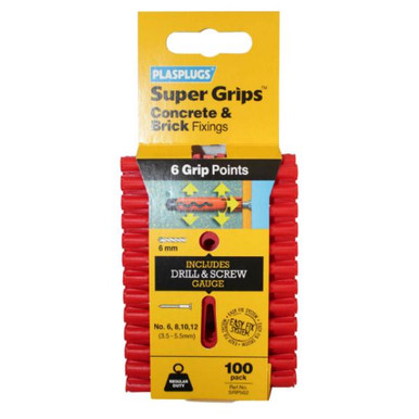 Plasplugs Red Super Grip Fixing Plugs, Pack of 100 product image