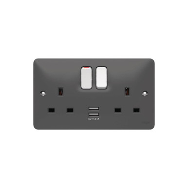 Hager 2 Gang Double Pole Switched Socket with 2 Usb Ports product image