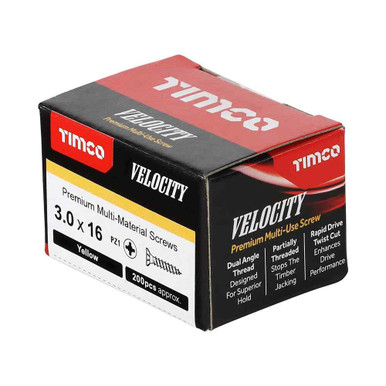 Timco Velocity Multi-Use Screws Pz, Yellow, 3mm x 16mm, Box of 200 product image