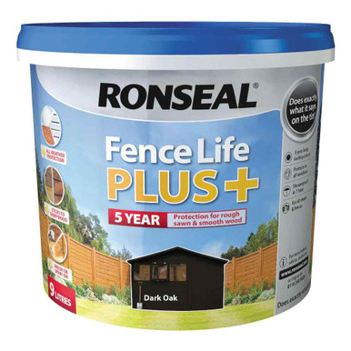 Ronseal Fence Life Plus+ Woodcare, Dark Oak, 9l product image