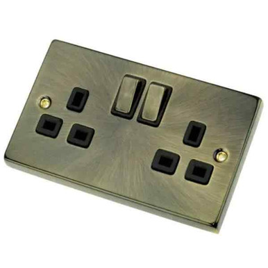 Click Deco Vpab536bk 13a Ingot 2 Gang Double Pole Switched Socket, Antique Brass product image