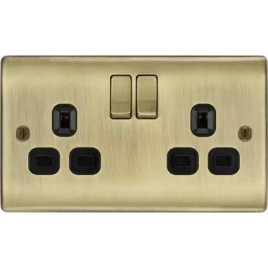 Nexus 13a 2 Gang Double Socket, Antique Brass product image