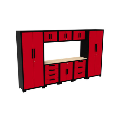 Hilka Garage Professional 9 Piece Cabinet Set, Red and Black product image