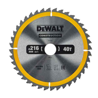 Dewalt Construction Circular Saw Blade, 216mm x 30mm, 40T product image