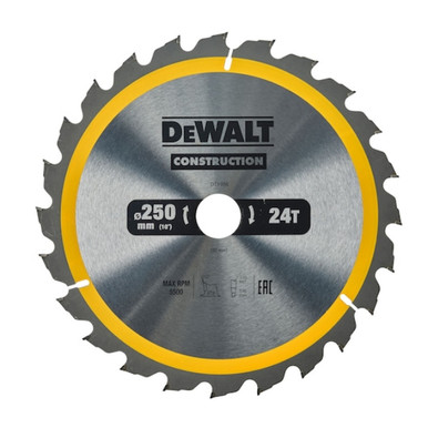 Dewalt Construction Circular Saw Blade, 250mm x 30mm, 24T product image