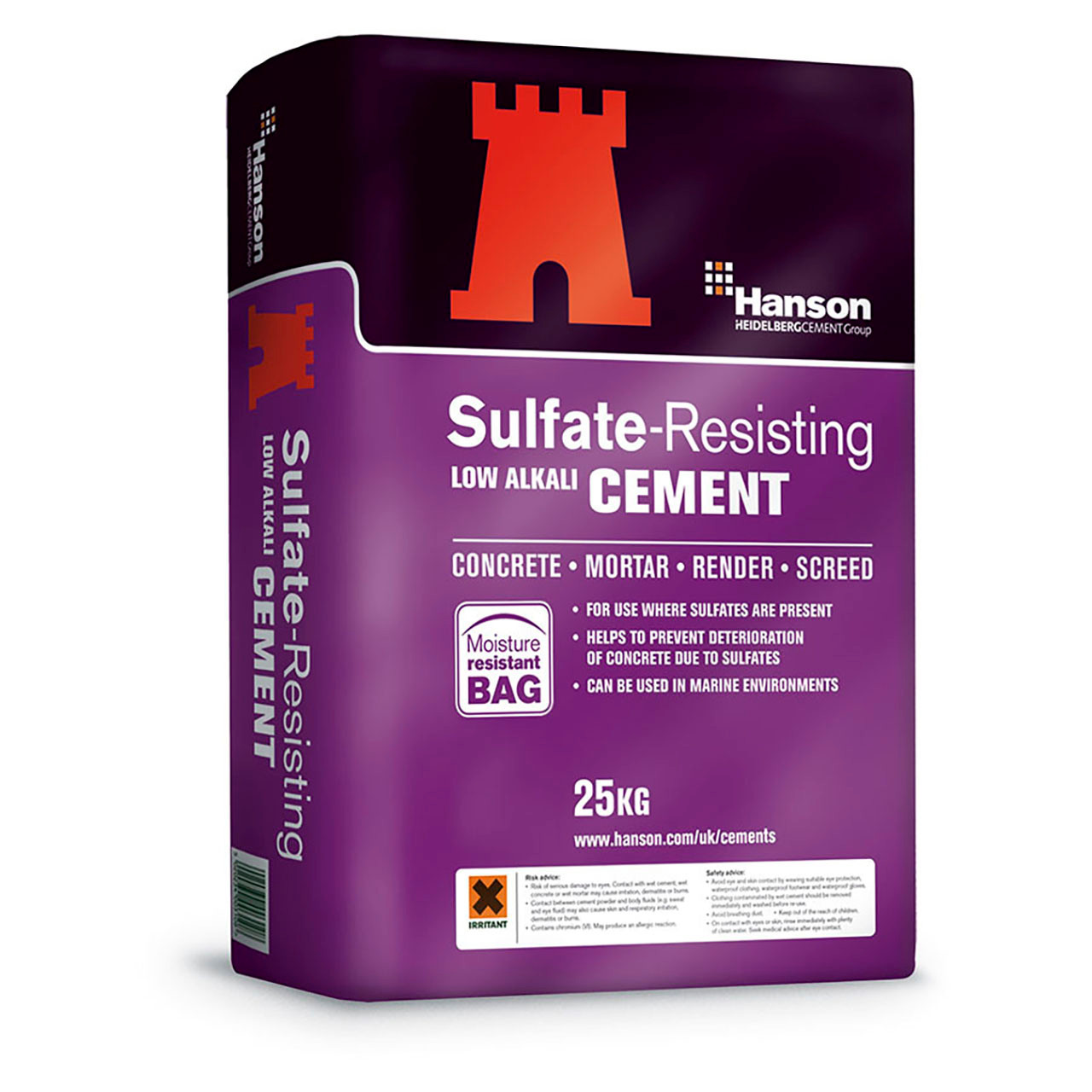 Photograph of Hanson Low Carbon Sulphate Resistant Cement, Grey, 25kg