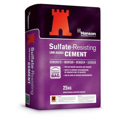 Hanson Low Carbon Sulphate Resistant Cement, Grey, 25kg