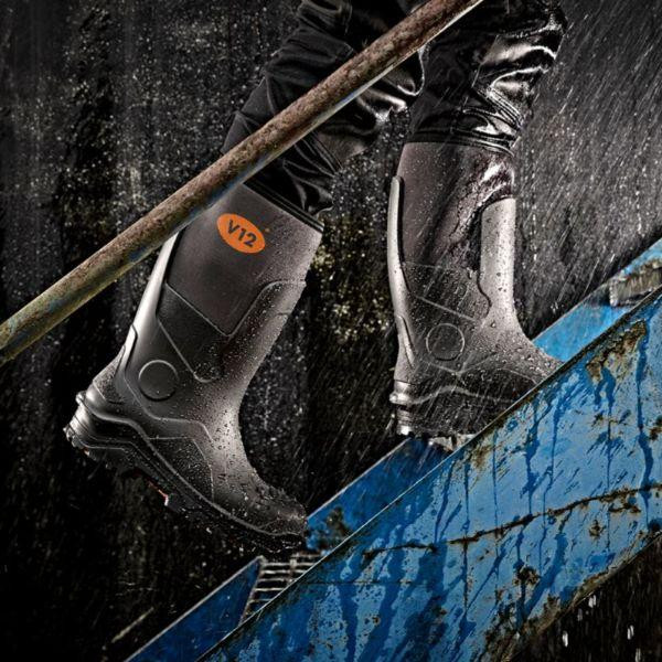 V12 Groundworker Wellington, Black/Grey, Size 10