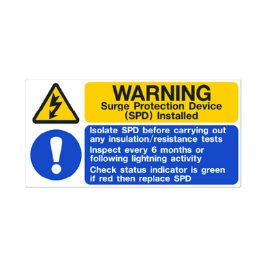 Isigns Warning Surge Protection Device, 100mm x 50mm, Pack Of 10, Self Adhesive product image