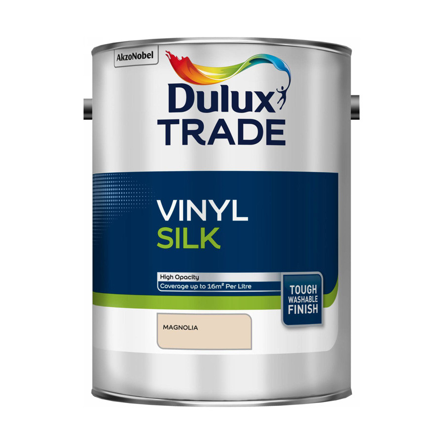 Photograph of Dulux Trade Emulsion Vinyl Silk Magnolia 5L