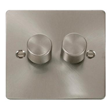 Click 2 Gang Led Dimmer Switch Flat Plate Brushed Steel product image