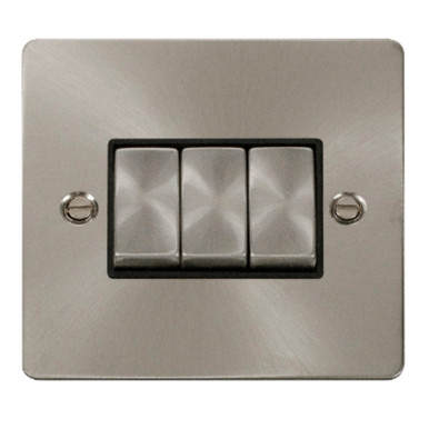 Click Fpbs413bk 3 Gang 2 Way Switch Flat Plate Brushed Steel product image