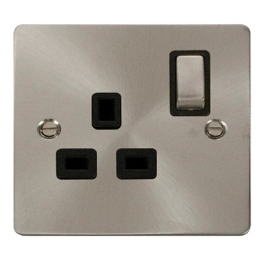 Click Fpbs535bk 1 Gang Switched Socket Flat Plate Brushed Steel product image