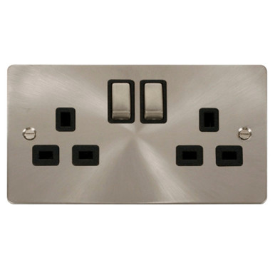 Click Fpbs536bk 2g Switched Socket Flat Plate Brushed Steel product image
