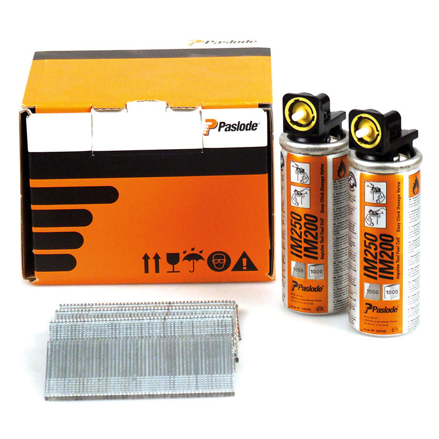 Photograph of Paslode 921590 F16 x 45mm Galvanised (Pack of 2000 & 2 Fuel Cells)