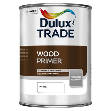 Further photograph of Dulux Wood Primer, White Matt, Solvent Based, 7 Year Warranty, 1L, 15 sq m/l