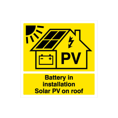 Isigns Battery In Install Solar Pv On Roof Sign, 100mm x 100mm, Pack Of 10 product image