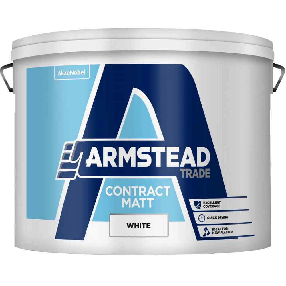 Photograph of Armstead Trade Contract Matt, White, BS 6150, Water Based, 14.6kg Tub, 10L