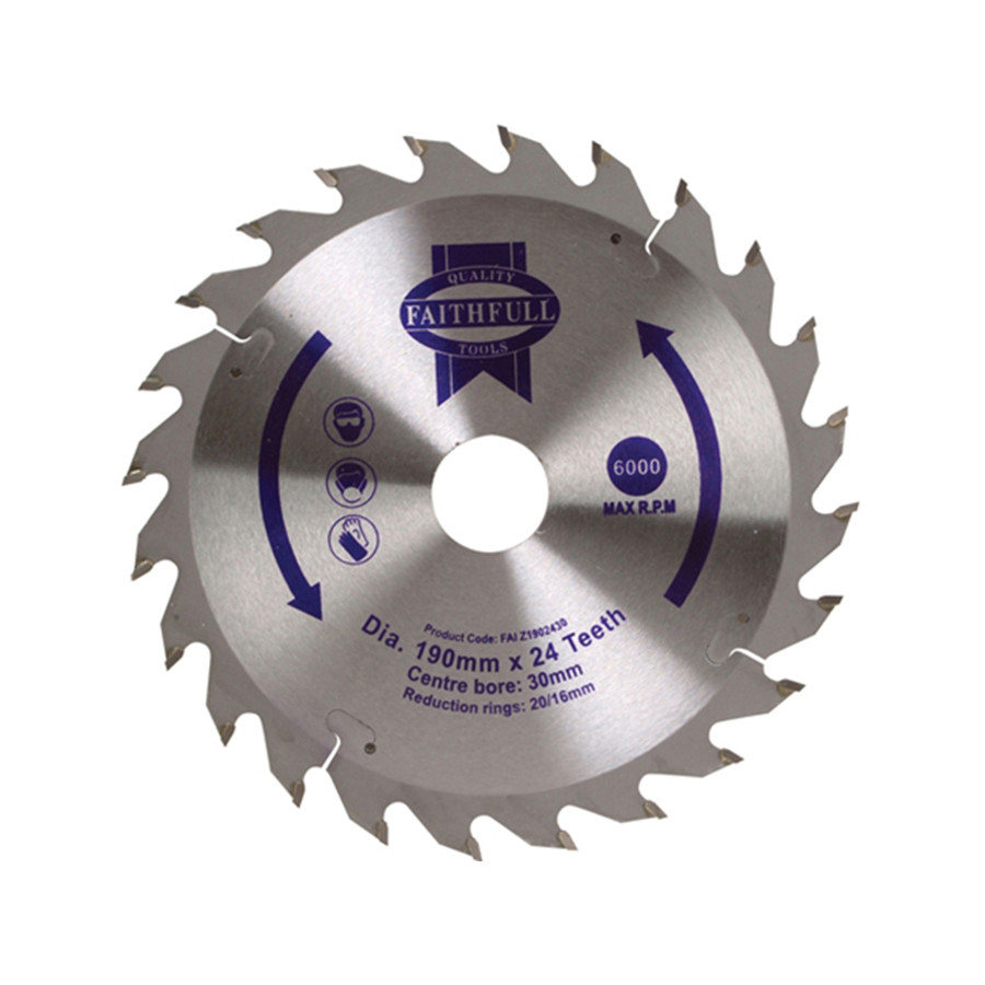 Photograph of Circular Saw Blade TCT 190mm x 30mm x 24t POS with 16mm & 20mm Bushes