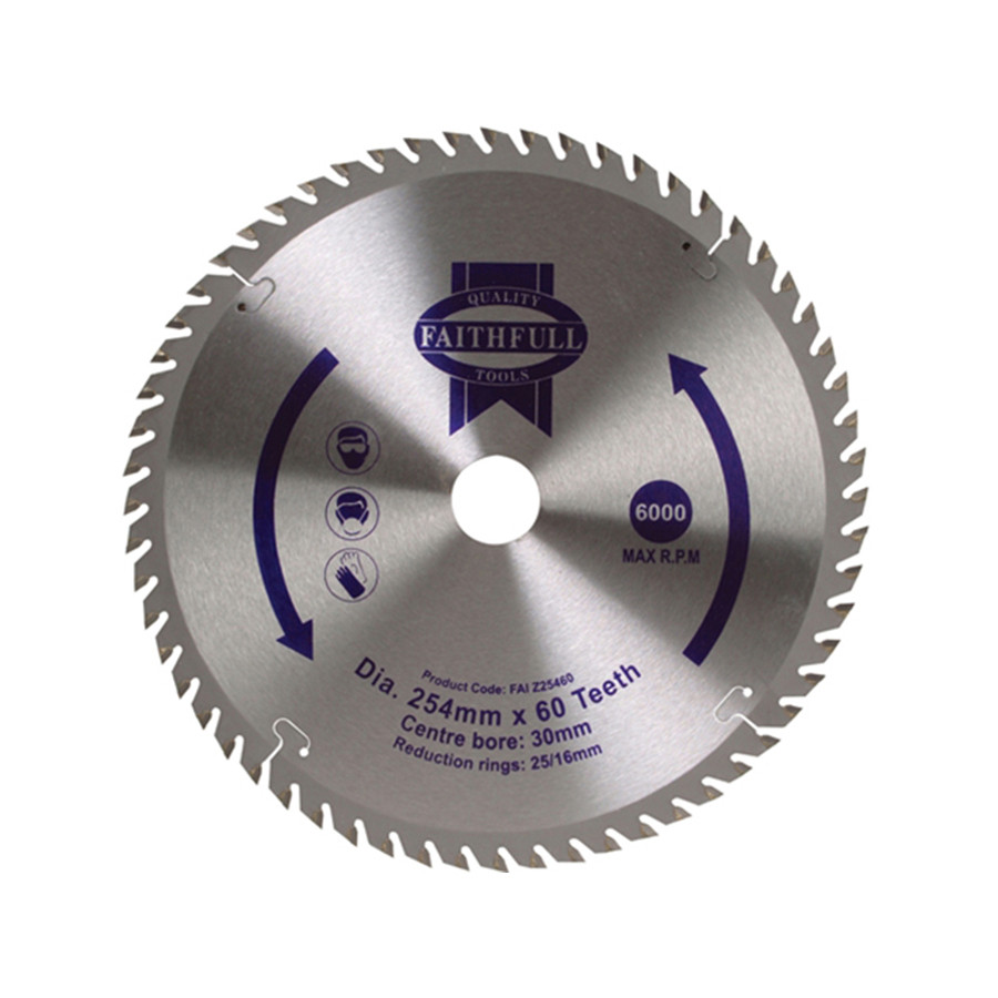 Photograph of Circular Saw Blade TCT 254mm x 30mm x 60t POS with 16mm & 25mm Bushes