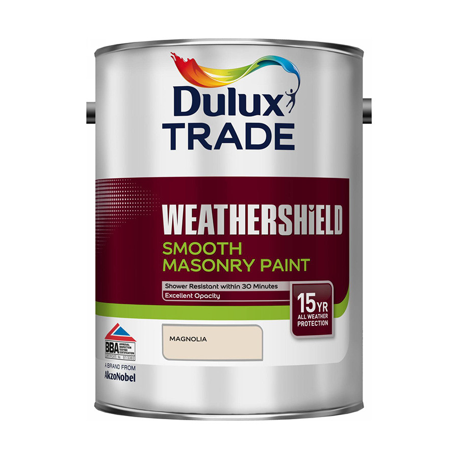 Photograph of Dulux Trade Weathershield Masonry Paint Smooth Magnolia 5L