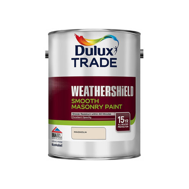 Further photograph of Dulux Trade Weathershield Masonry Paint Smooth Magnolia 5L