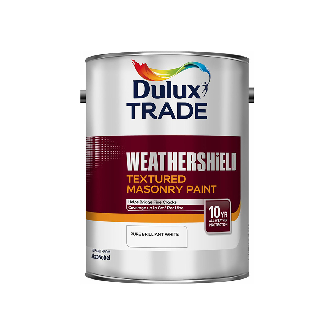 Photograph of Dulux Trade Weathershield Masonry Paint Textured Pure Brilliant White 5L