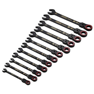 Draper Expert Hi-Torq Metric Flexible Head Ratchet Combination Spanner Set, 12 Piece, Black product image