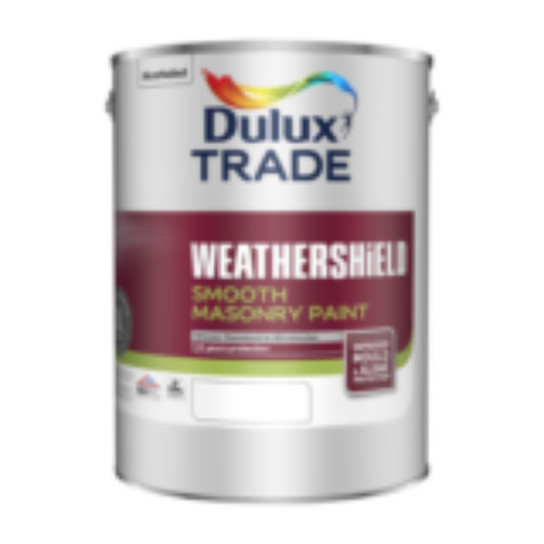 Photograph of Dulux Trade Weathershield Masonry Paint Smooth White 5L