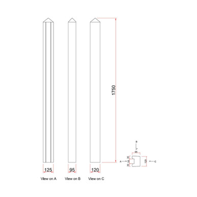 Further photograph of Concrete Post Slotted End 100mm x 125mm x 1.75m