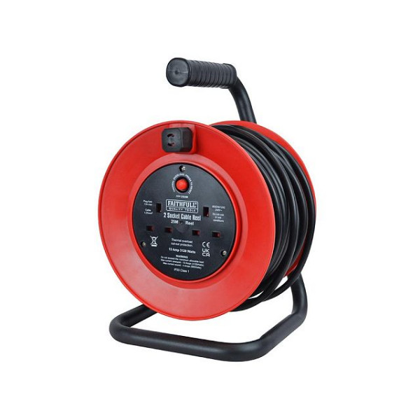 Photograph of Faithfull Open Cable Reel, BSEN61242 Compliant, Red, 240V 25M 13A