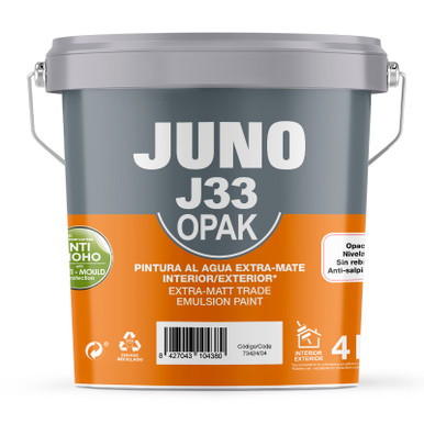 Juno J33 Wall and Ceiling Paint, Extra Matt, White, 4l product image