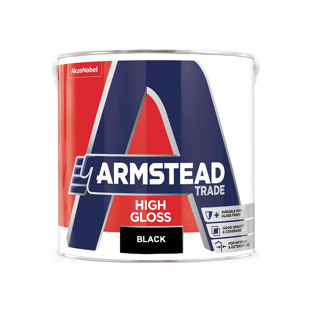 Photograph of Armstead Trade High Gloss Black Paint, 2.5L, Solvent Based, BS 6150, 2.65kg