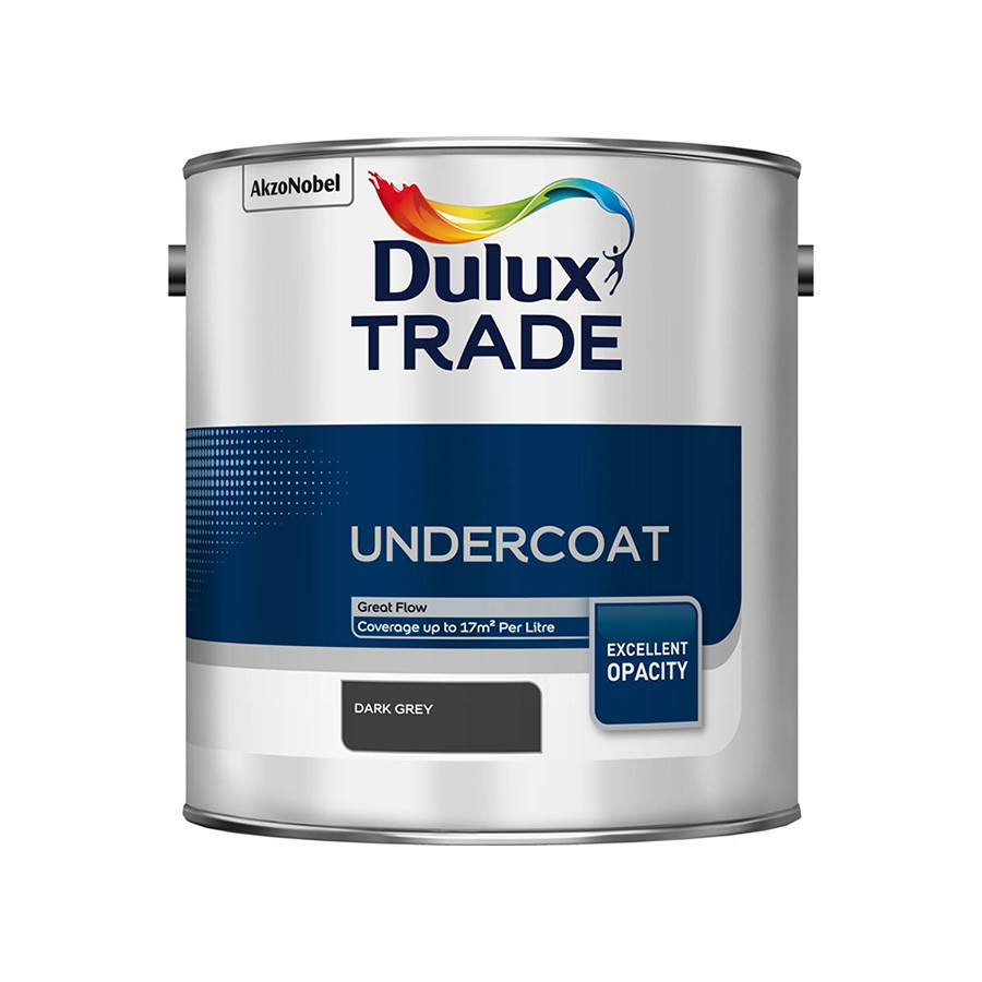 Photograph of Dulux Undercoat Dark Grey Matt 1L, Solvent Based, 17 sq m/l Coverage Area