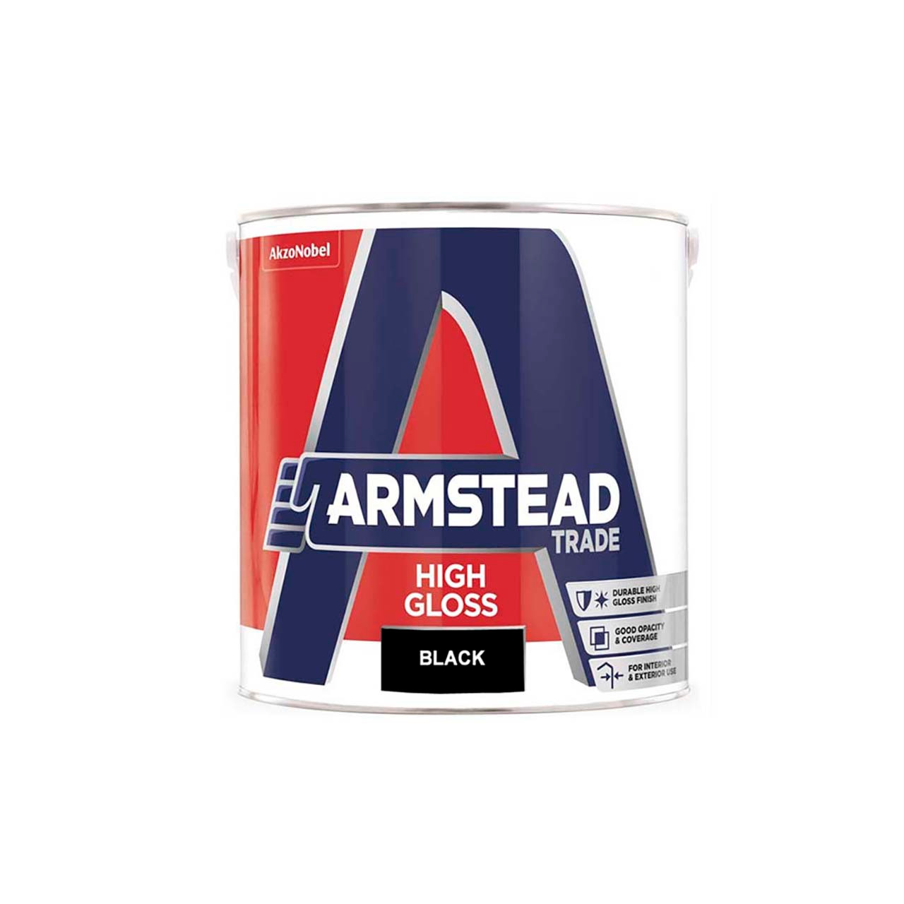 Photograph of Armstead Trade High Gloss Black Paint, Solvent Based, BS 6150,16 sq m/l, 1L