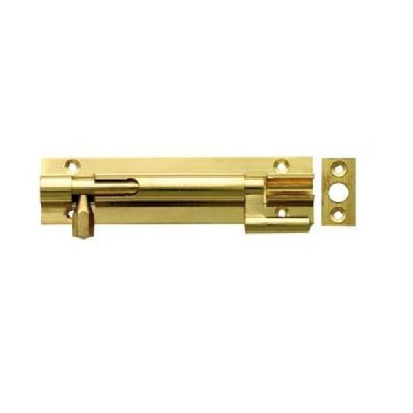 Photograph of Sterling Necked Barrel Bolt, Brass Finish, 10 Year Warranty, 76mm Length