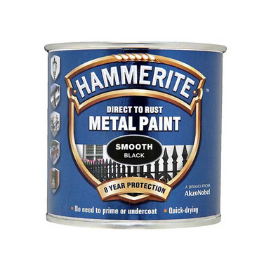 Hammerite Rust Metal Paint, Black, Smooth Finish, 8 Year Warranty, 250ml