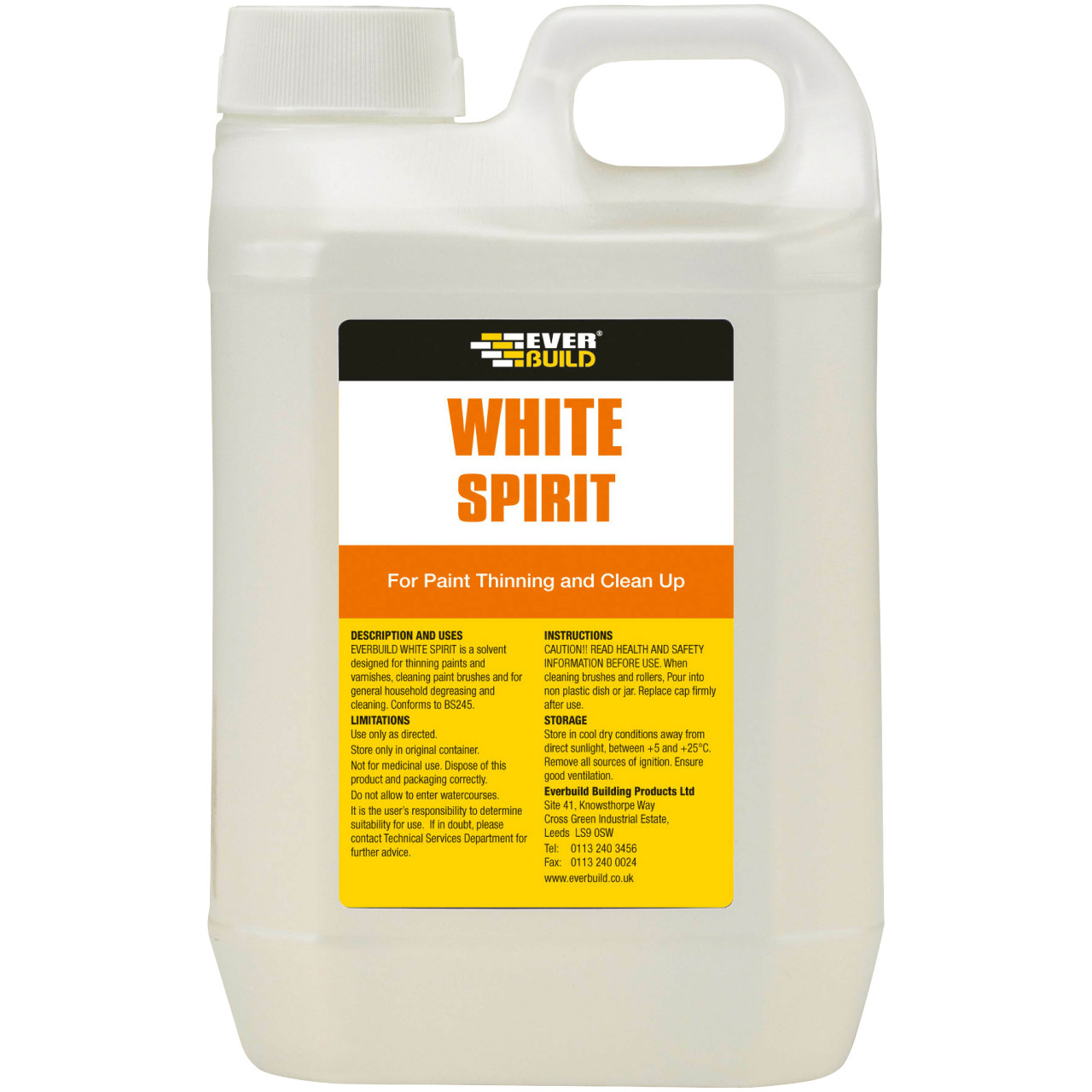 Photograph of Everbuild White Spirit, Solvent Based, BS 245, EN 374, 4Ltr